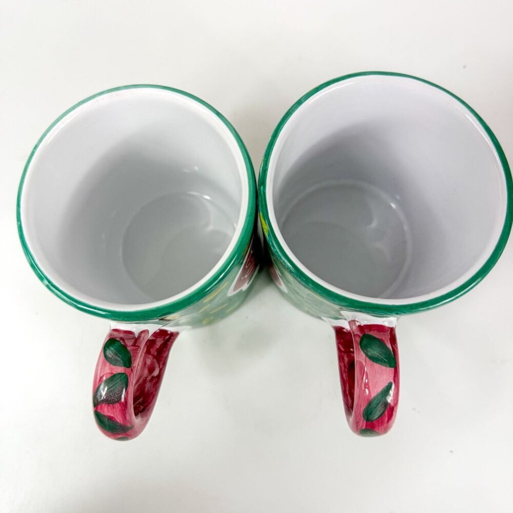 Ceramiche Sberna Deruta Italy Hand-Painted Fruit Mugs Cups Set Of 2 Pink Green - Picture 5 of 6